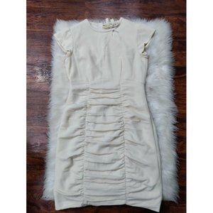 Nanette Lepore Cap Sleeve Bow Ruched Gathered Mini Dress Cream Women's Size 10